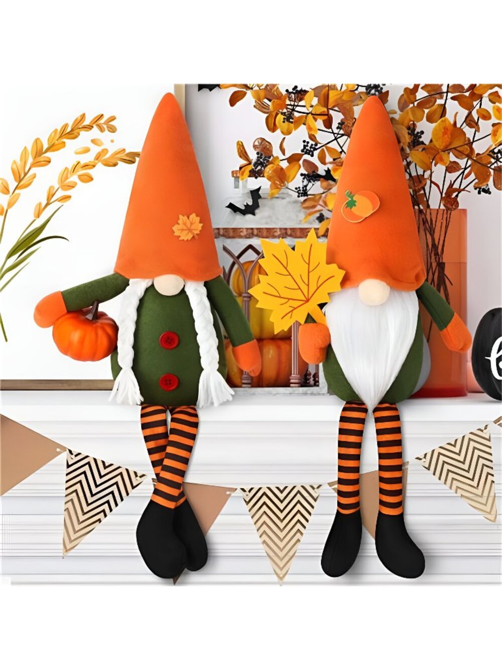 2PCS Fall Gnomes Plush Decor, Gnomes Plush Ornaments with Pumpkin Maple Leaves